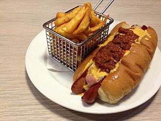 Chili dog with fries