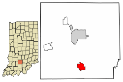 Location of Mitchell in Lawrence County, Indiana.