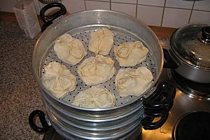 Manti in a steam cooker