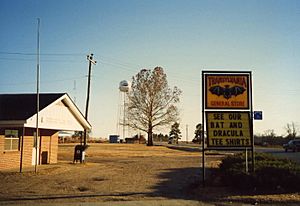 Transylvania: Post office, water tower, and sign for general store.