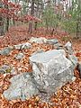 Summit of Nobscot Hill in Framingham Massachusetts MA USA with marker embedded in rock and possible remnants of Indian Cairn