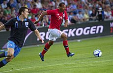 Daniel Braaten defended by Stewart Downing Norway-England