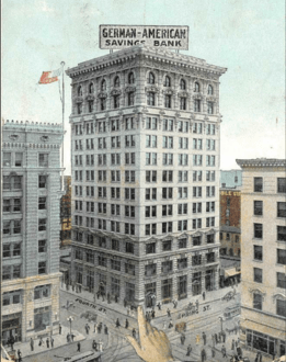 German American Savings Bank, illustrated on a postcard, 1908