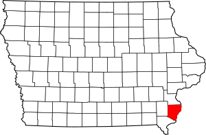 Map of Iowa highlighting Des Moines County