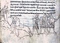 A medieval manuscript and ink picture of King Stephen at the Battle of Lincoln