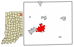 Location of Auburn in DeKalb County, Indiana.