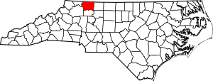 Map of North Carolina highlighting Surry County