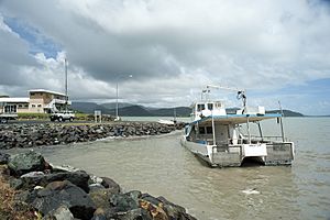 Damaged boat near Volunteer Marine Rescue Whitsunday in Cannonvale