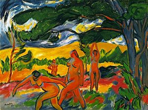 Max Pechstein, 1911, Under the Trees (Akte im Freien), oil on canvas, 73.6 x 99 cm (29 x 39 in), Detroit Institute of Arts