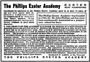 Philips Exeter Academy advertisement 1909