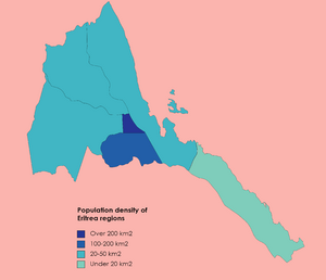 Population density of Eritrea regions