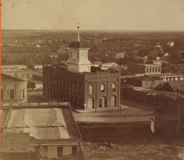 Clocktower (Temple) Courthouse, Market and Theater view from west