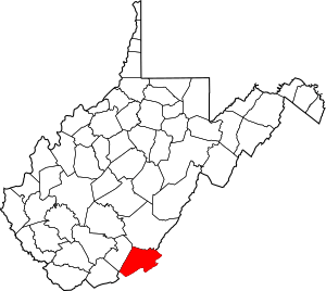 Map of West Virginia highlighting Monroe County