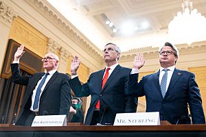 Bowers, Raffensperger and Sterling being sworn in for the Jan. 6 hearings, June 21, 2022