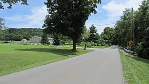 Junction of Denver Road and Mount Tabor Road in Denver, Ohio.