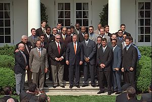 President George W Bush with the 2000 World Series Champion New York Yankees