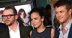 Simon Pegg, Alice Braga & Luke Hemsworth Premiere of Kill Me Three Times (cropped)