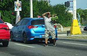 Hombre vendiendo quenepas en Ponce Bypass (PR-2) y Ave. Hostos (PR-123), Bo. Playa, Ponce, PR, mirando al sureste (DSC01400)