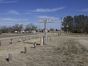 Rail station sign in Sagerton.