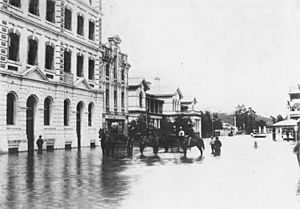 StateLibQld 1 394613 Edward Street during a flood in Brisbane, 1890