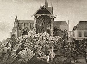 View of the Ruins of the West Tower of Hereford Cathedral by I. Wathen 1788