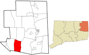 Location in Windham County and the state of Connecticut.