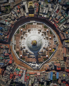 Aerial view of the Boudhanath stupa resembles a mandala