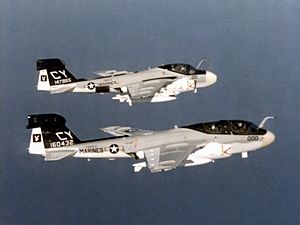 EA-6A and EA-6B of VMAQ-2 in flight c1977