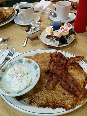 Hoito pancakes with eggs and bacon