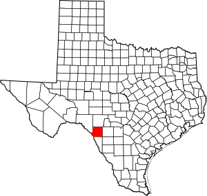 Map of Texas highlighting Kinney County