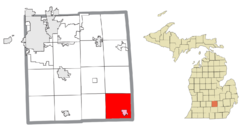 Location within Ingham County (red) and the administered village of Stockbridge (pink)