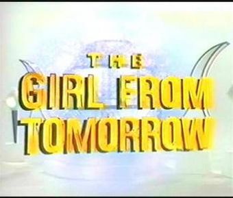 The show's title in giant reflective gold font over an image of the Time Capsule launch room in the year 3000.