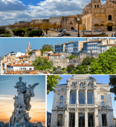 From top to bottom, left to right : The Cathedral of Angoulême; Panoramic view of the city ; Monument to Carnot; Théatre d' Angoulême.