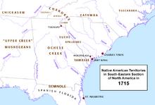 Native American Territories, SE section, North America, 1715