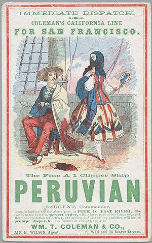 PERUVIAN Clipper ship sailing card