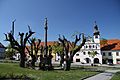 Sculptural group on square in Volyne