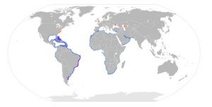 Thalasseus acuflavidus & Thalasseus sandvicensis combined distribution.svg