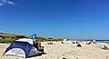 Two kites tied to beach volleyball poles at Ogunquit Beach in September IMG 1911 FRD