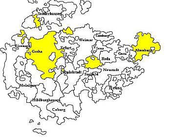 Saxe-Gotha-Altenburg, shown within the other Ernestine duchies, 1826