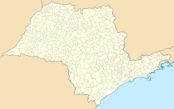 Maps of the state of São Paulo, Brazil, and South America with the location of Águas de São Pedro in these respective places