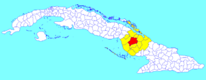 Camagüey municipality (red) within  Camagüey Province (yellow) and Cuba