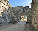 The Lion Gate at Mycenae. Two lions on the portal.