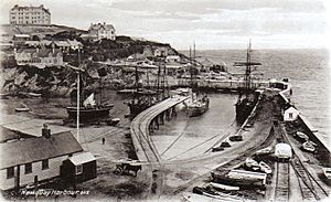 Newquay Harbour with sailing ships