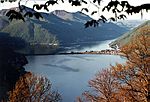 Monte San Giorgio, shown on the left in the background of Lake Lugano