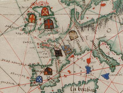 Guillaume Brouscon. World chart, which includes America and a large Terra Java (Australia). HM 46. PORTOLAN ATLAS and NAUTICAL ALMANAC. France, 1543.C
