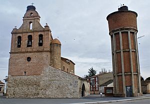 Church and water deposit in Remondo, Segovia, Spain.