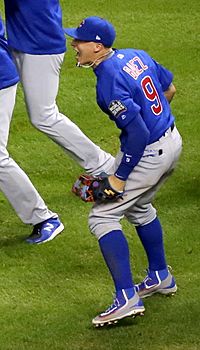 Javier Baez celebrates after winning the 2016 World Series