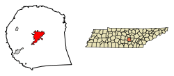 Location of McMinnville in Warren County, Tennessee.
