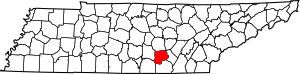 Map of Tennessee highlighting Grundy County