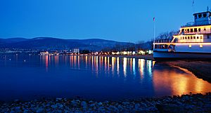 Penticton waterfront and the SS Sicamous at night